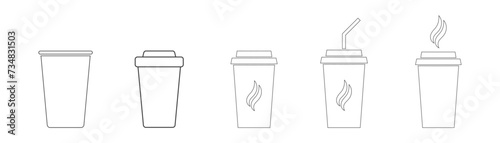 Coffee cup icon set. Hot drinks. Flat icons on white. Vector