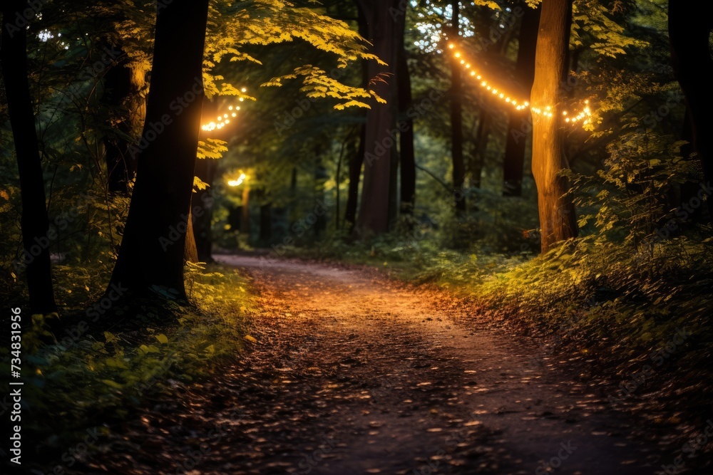 Fototapeta premium Winding Path Bokeh: A path through the woods.