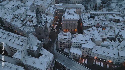winter in Prague, aerial view