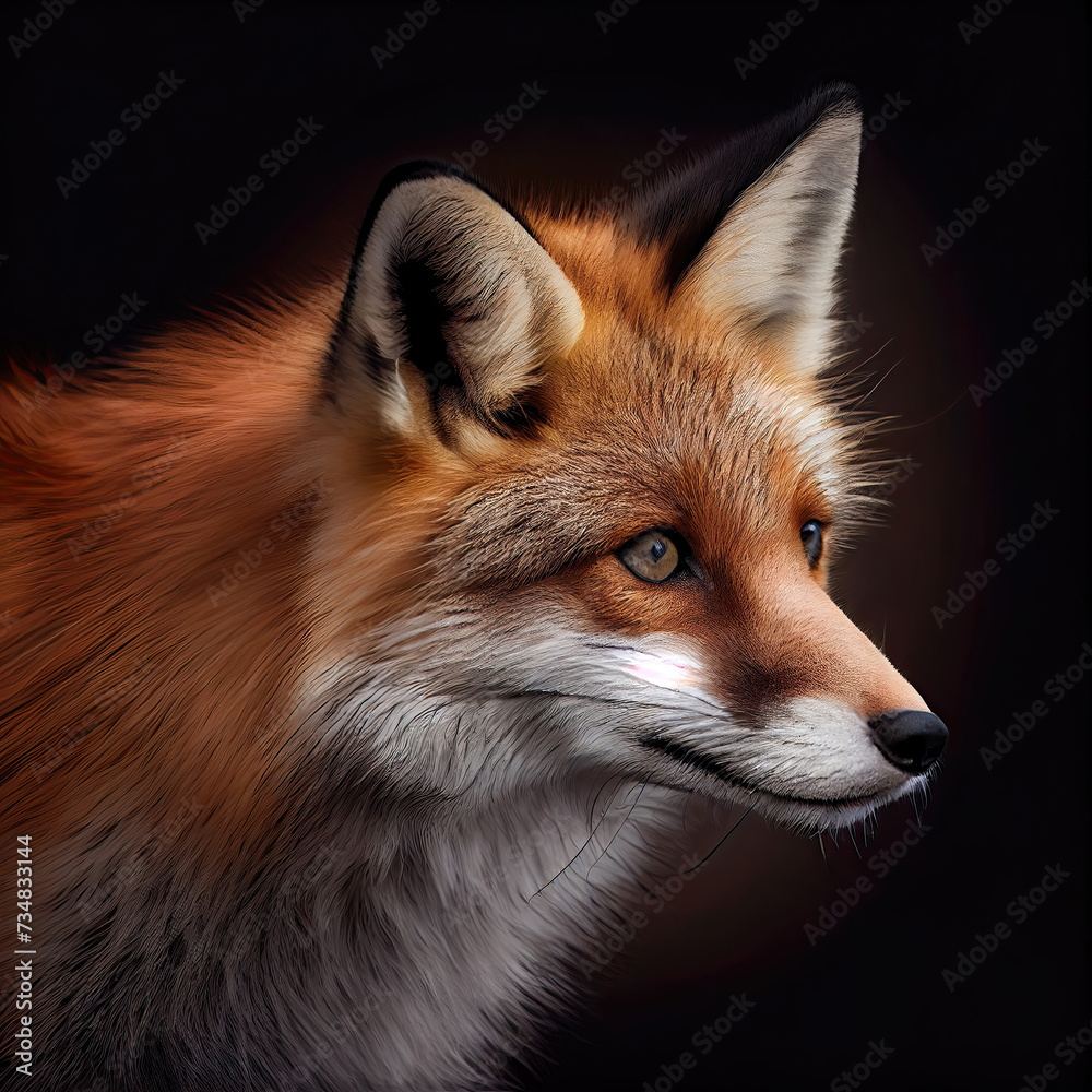 Fototapeta premium Stunning Red Fox Portrait Against Dark Studio Background