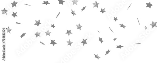 Silver star of confetti. Falling stars on a white background. Illustration of flying shiny stars.