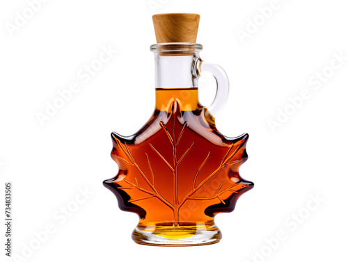 a glass bottle with a maple leaf design