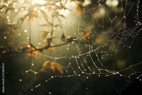 Foggy Spider Webs Bokeh: Spider webs covered in fog.