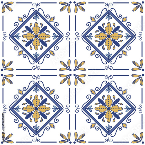 Digital textile ethnic abstract, embroidery,  motive floral blue on background traditional style design for carpet, silk, scarf, decorative, pillow, fabric,backgroundMosaic Tile, mosaic
 photo