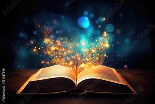 Glowing Book of Spells Bokeh: An open book of spells.