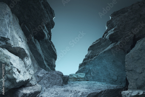 Fototapeta Naklejka Na Ścianę i Meble -  Stone and Rock shape background, minimalist mockup for podium display or showcase, 3d rendering.