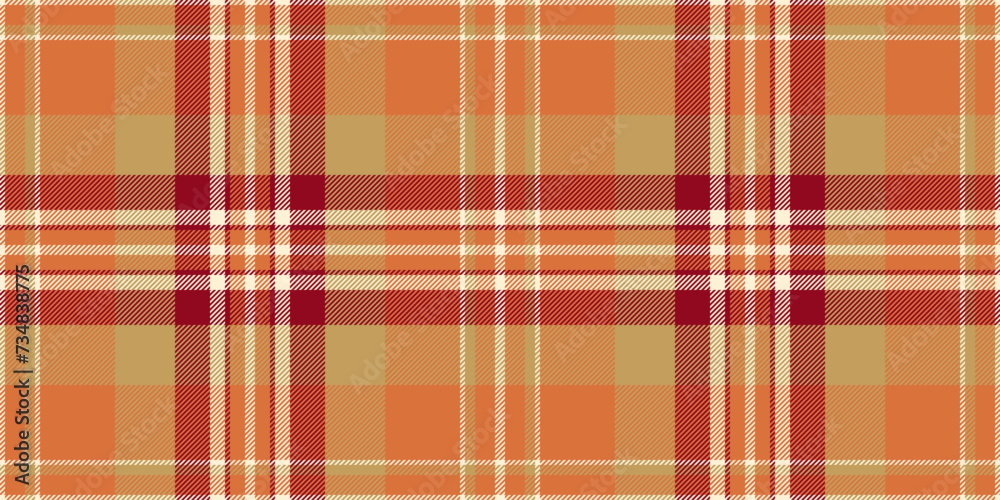 Random background tartan texture, geometrical fabric vector check. Blank seamless pattern plaid textile in orange and amber colors.