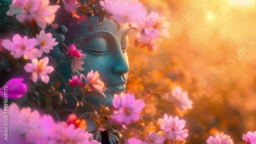 仏像と揺れる花びら,Generative AI  photo