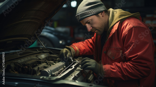 a Man or Woman Maintenance car mechanic checkup © wiparat
