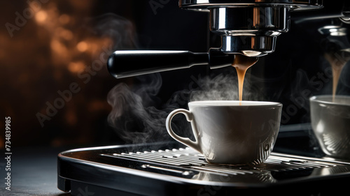 stainless steel coffee machine hums with life as steam billows from its spout