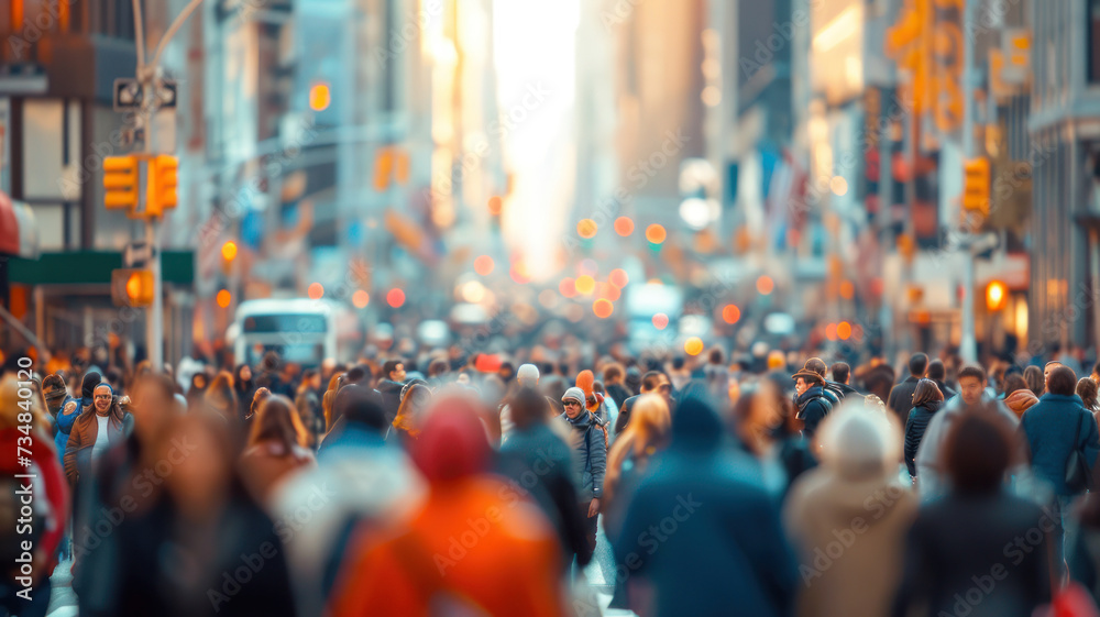 Blurred and Unrecognizable Crowd in a Busy Urban Street Scene, Capturing the Hustle and Bustle of City night Life