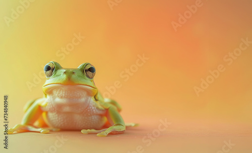 Green frog on the pastel background.