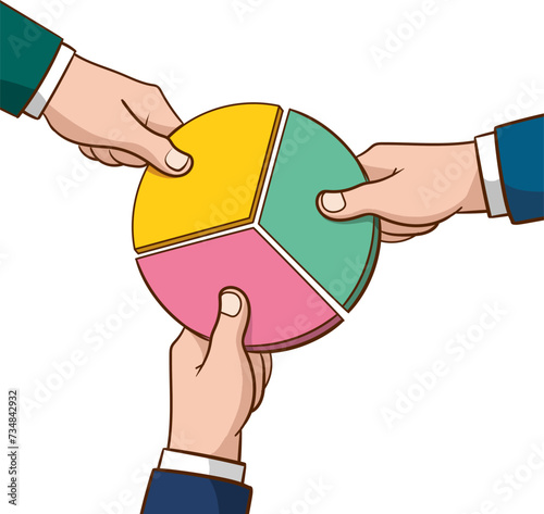 Market share business concept. Competing businessman hand holding pie chart.