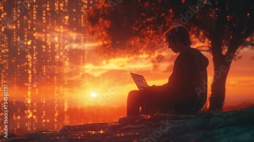 Online Learning: Students Engaged in Virtual Classes at Sunset © MAY