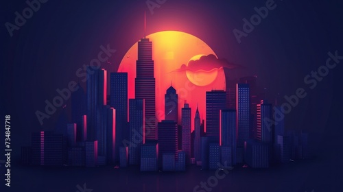 Papercut Cityscape at Sunset With Parallax Effect photo