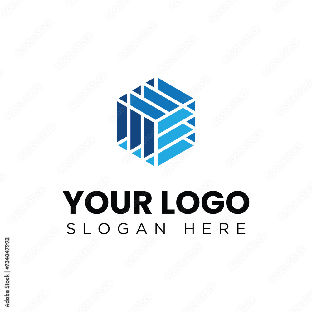 this is a geometric logo of hexagonal shape in blue colors that can be used for tech company logo
