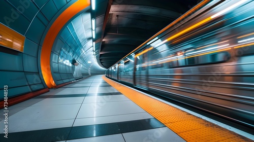 A speeding subway train blu...