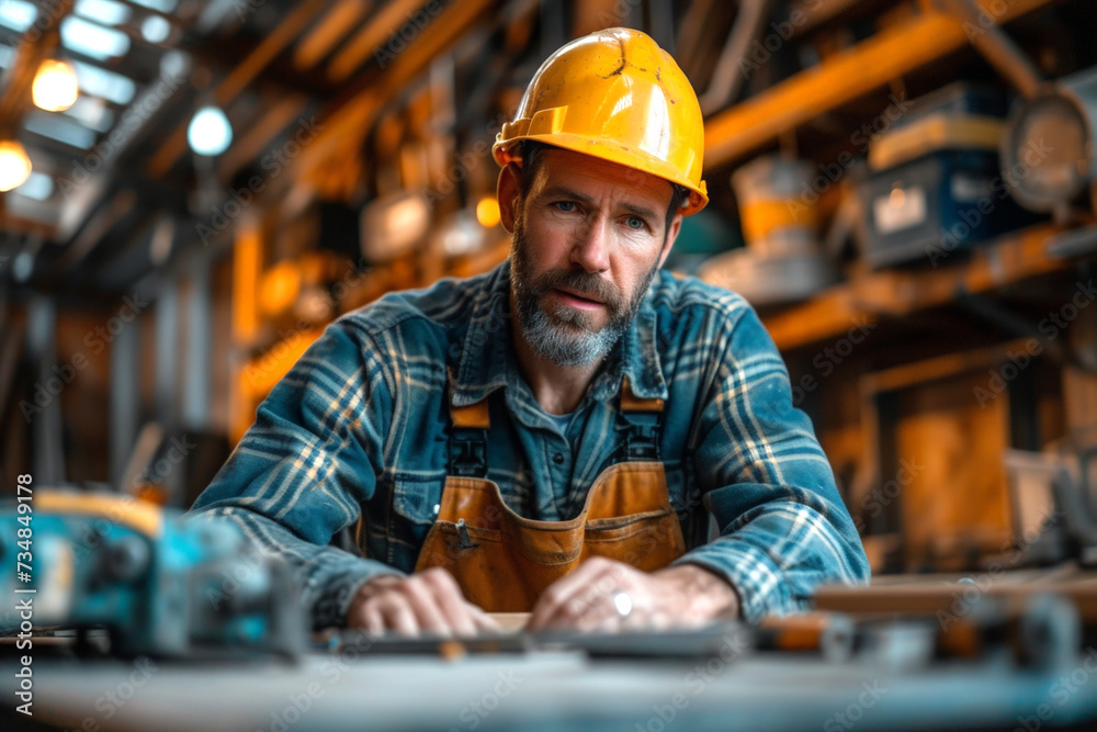 Construction worker in hard hat. Construction worker in hard hat.