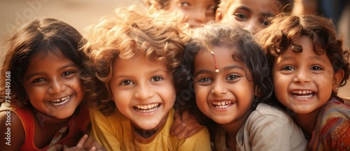 Multiracial group of children smiling. Happy Children's Day.