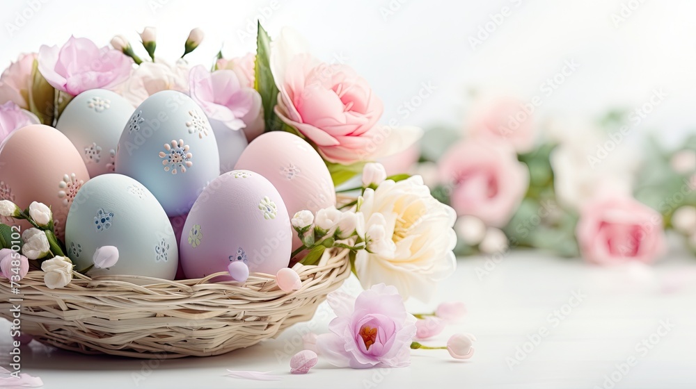 Easter basket with colored eggs Easter basket with colored eggs
