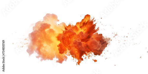 explosion with a combination of smoke and fire elements, creating a dramatic and realistic effect on a white backdrop.