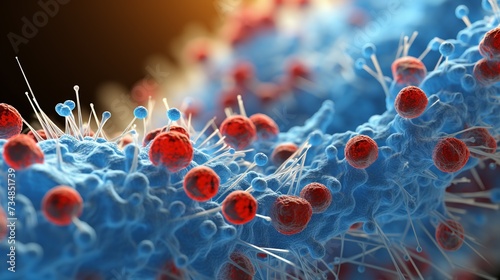 3d illustration of aids virus cells, HIV virus cells, 3d rendering photo