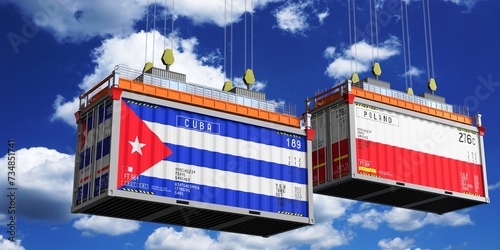 Shipping containers with flags of Cuba and Poland - 3D illustration