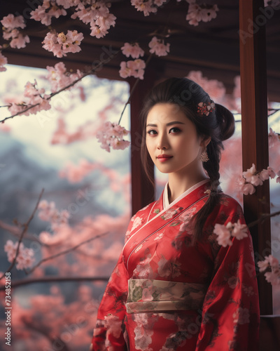 Beautiful Japanese traditional dress uniform in spring season.