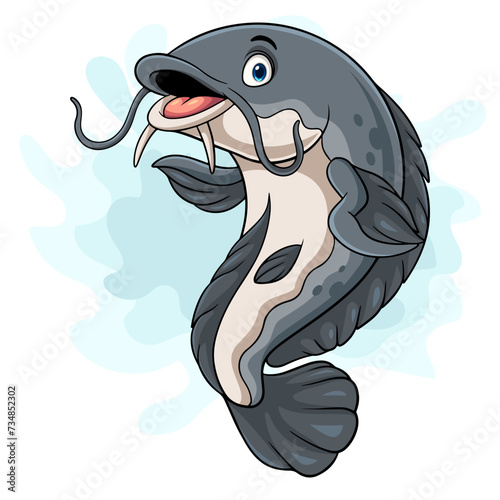 Cartoon happy catfish on white background