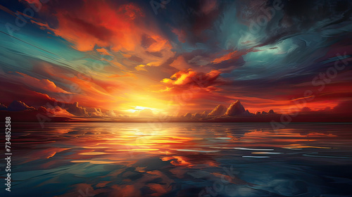 The essence of a vast and breathtaking sunset, a sense of wonder and admiration background Ai Generative