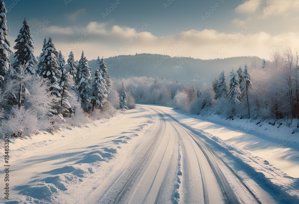 Fototapeta premium Route enneigée dans un paysage hivernal