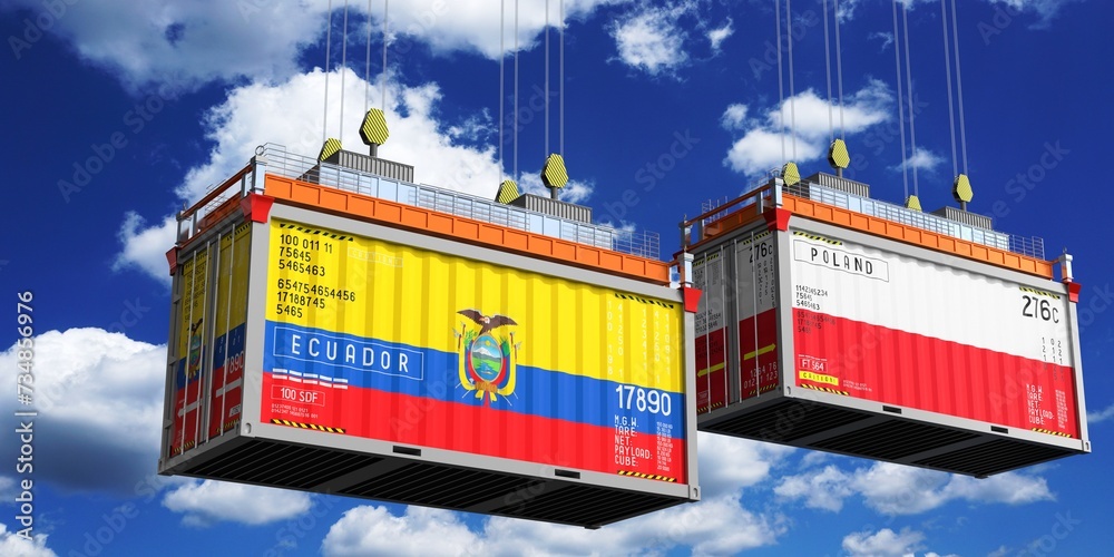 Shipping containers with flags of Ecuador and Poland - 3D illustration