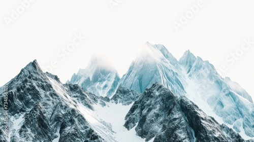 Serene snowy mountain landscape illustration, tranquility and nature concept. © mashimara