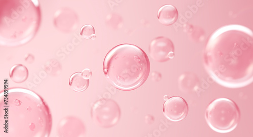 Fotografie Pink Water collagen serum or essence Bubble, Gluta and Vitamin for Cosmetic Skin Care, 3d rendering