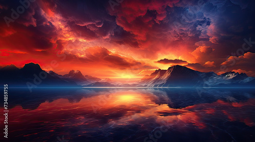 A grand and expansive sunset backdrop  vibrant hues and artistic elements to a captivating scene Ai Generative