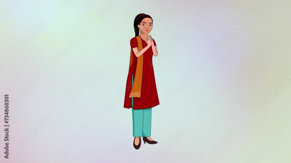 Girl Character Smiling Doing Namaste - girl greeting Girl Character Smiling Doing Namaste - girl greeting