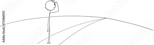 Person Watching Long Road into Unknown, Vector Cartoon Stick Figure Illustration