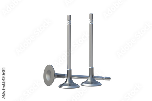 Metal engine valves isolated on white background. 3d render