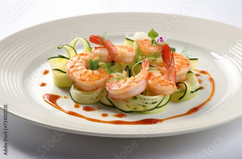 shrimp and zucchini marinated in lemon juice with vegetables on side plate