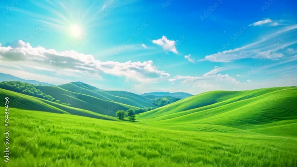 Idyllic Rolling Green Hills Under a Clear Blue Sky with Wispy Clouds. Idyllic Rolling Green Hills Under a Clear Blue Sky with Wispy Clouds.
