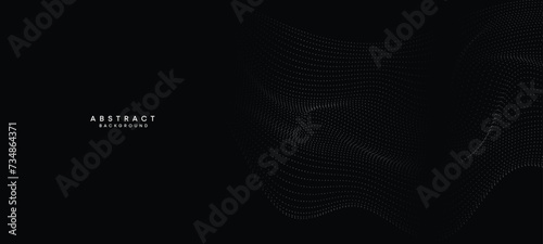 Fototapeta Naklejka Na Ścianę i Meble -  Abstract black, white Gradient Flowing Dot Waving Particle geometric Technology Background. Digital Futuristic duck grey Gradient Dotted Wave. Concept For Science, Music cover, website, header
