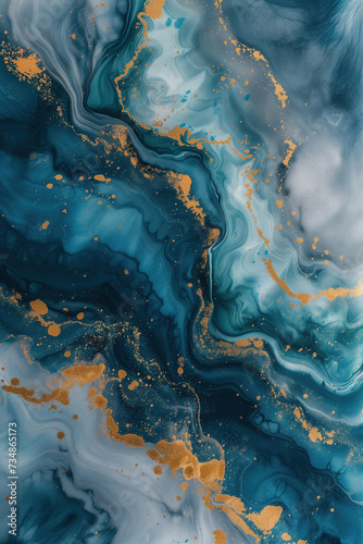 Stunning abstract background, in style of blue marble texture with gold in accents