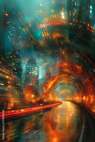 Urban futurism, abstract night road in the city of the future