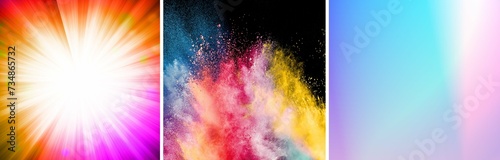 Abstract art powder painted on white background. Movement abstract frozen dust explosion multicolored on white background. Stop the movement of colored powder on white background. © Aanand