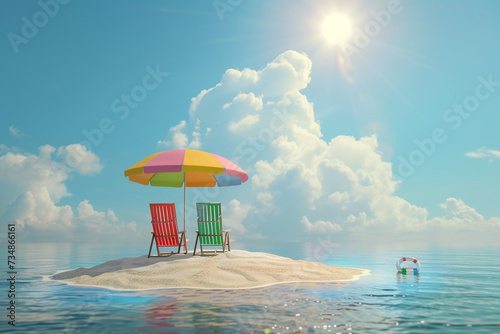 Seaside Serenity: Vibrant Sunset Sky and Beach Lounge on Colorful Pantone Beachscape