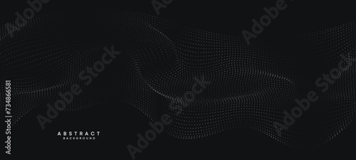 Abstract black, white Gradient Flowing Dot Waving Particle geometric Technology Background. Digital Futuristic duck grey Gradient Dotted Wave. Concept For Science, Music cover, website, header