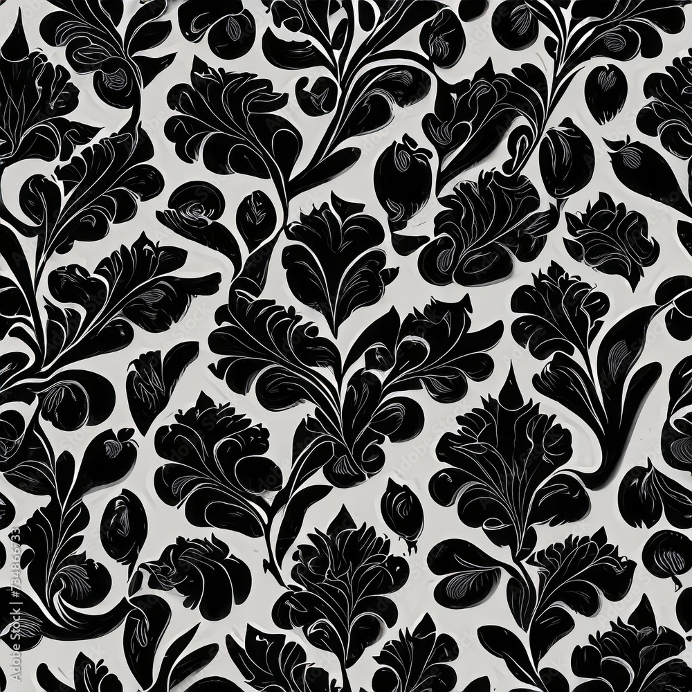 Illustration of seamless abstract black floral vine pattern