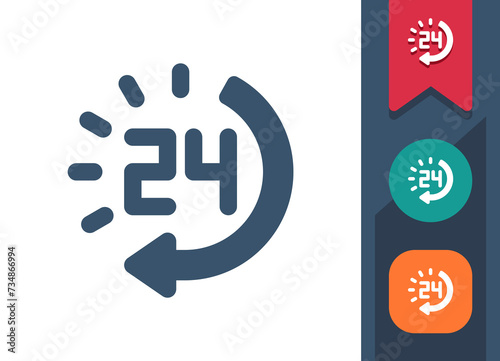 Around The Clock Icon. 24 hours, 24-7