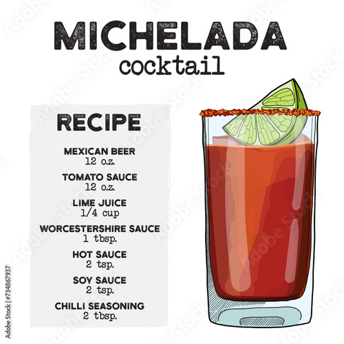 Michelada Cocktail Illustration Recipe Drink with Ingredients