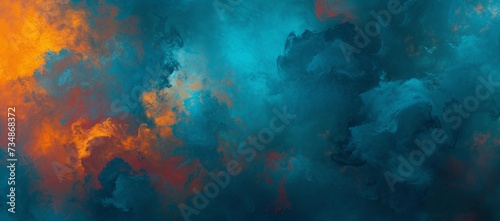 Abstract Surreal Landscape Vibrant Whirls of Blue and Orange Smoke with Intricate Marbled Effects © Nika